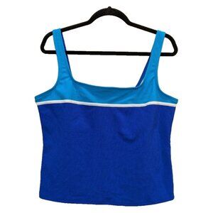 Land's End Tankini Swimsuit Top Sz 18 Square Neck Blue Colorblock Fitted Stretch